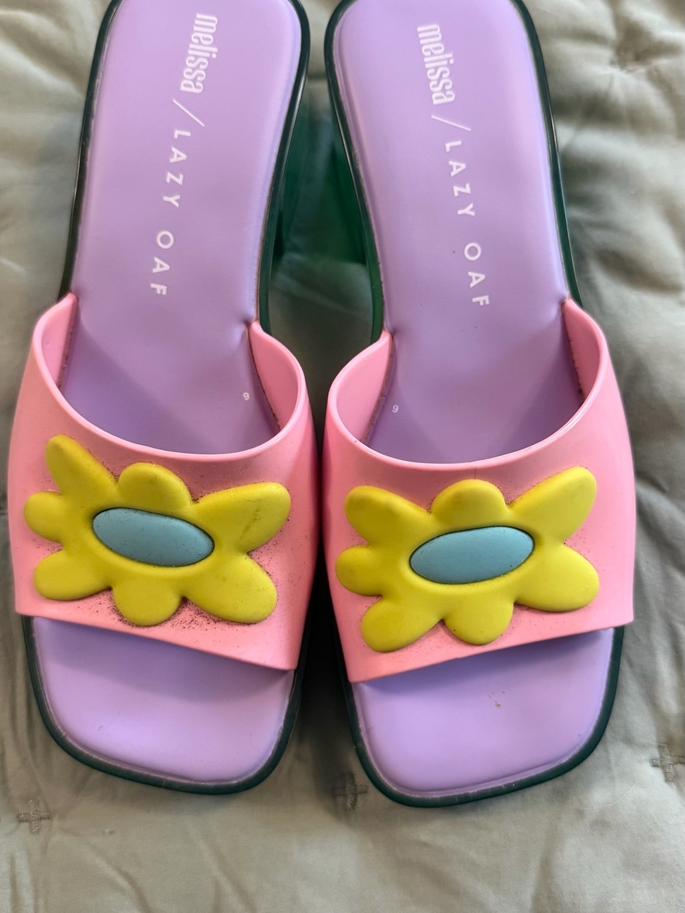 Melissa Pink Slide Sandals with Yellow Flower and Light Blue Center